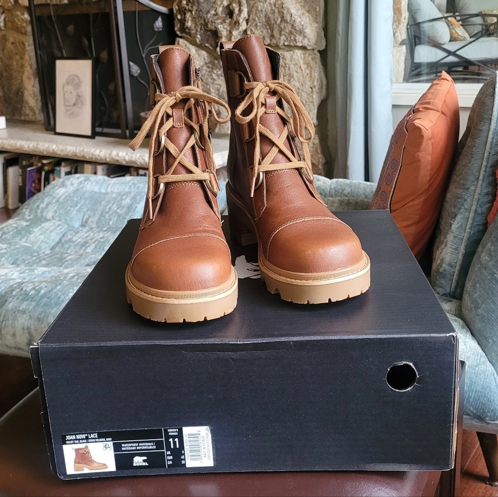 Sorel Joan Now Lace Brown Leather Boots 11 NIB - Picture 2 of 8